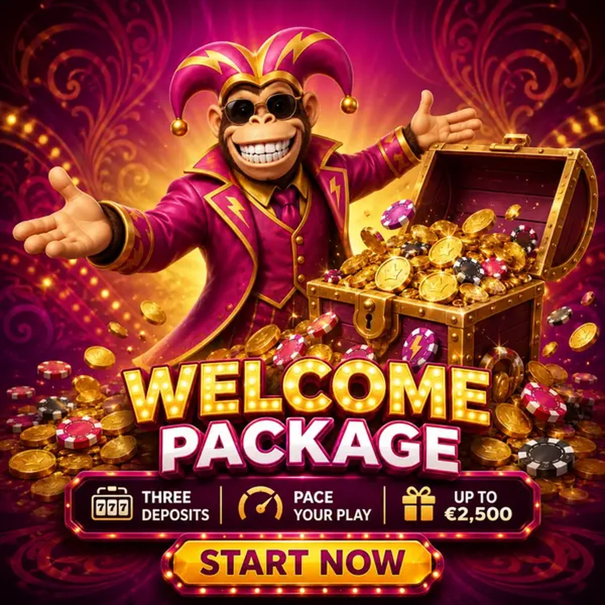 Bonus Kong apre forziere del tesoro mentre nuovo giocatore si iscrive al portale Welcome Package