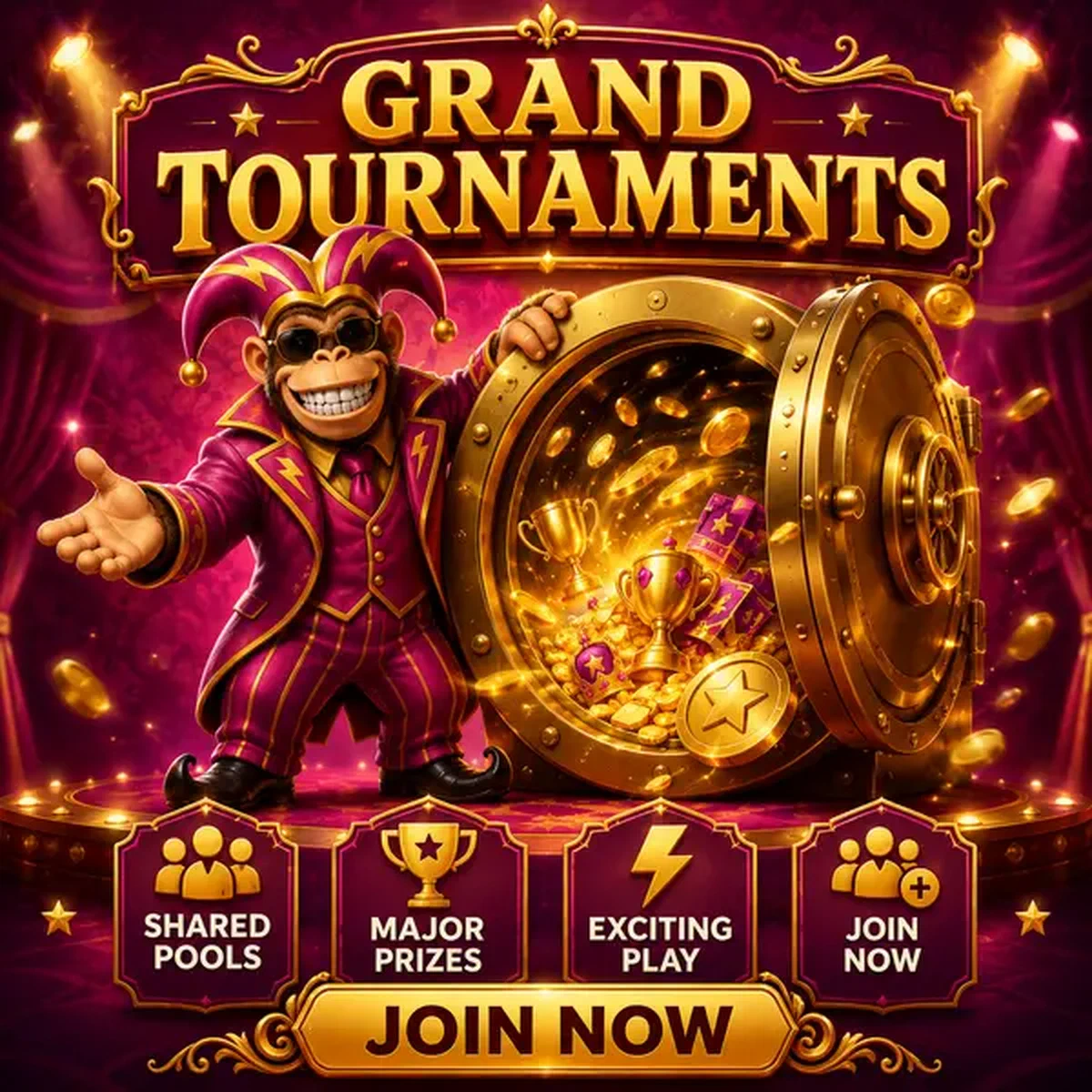 Bonus Kong Tornei e Competizioni presentatore che mostra grandi tornei con premi del caveau dorato
