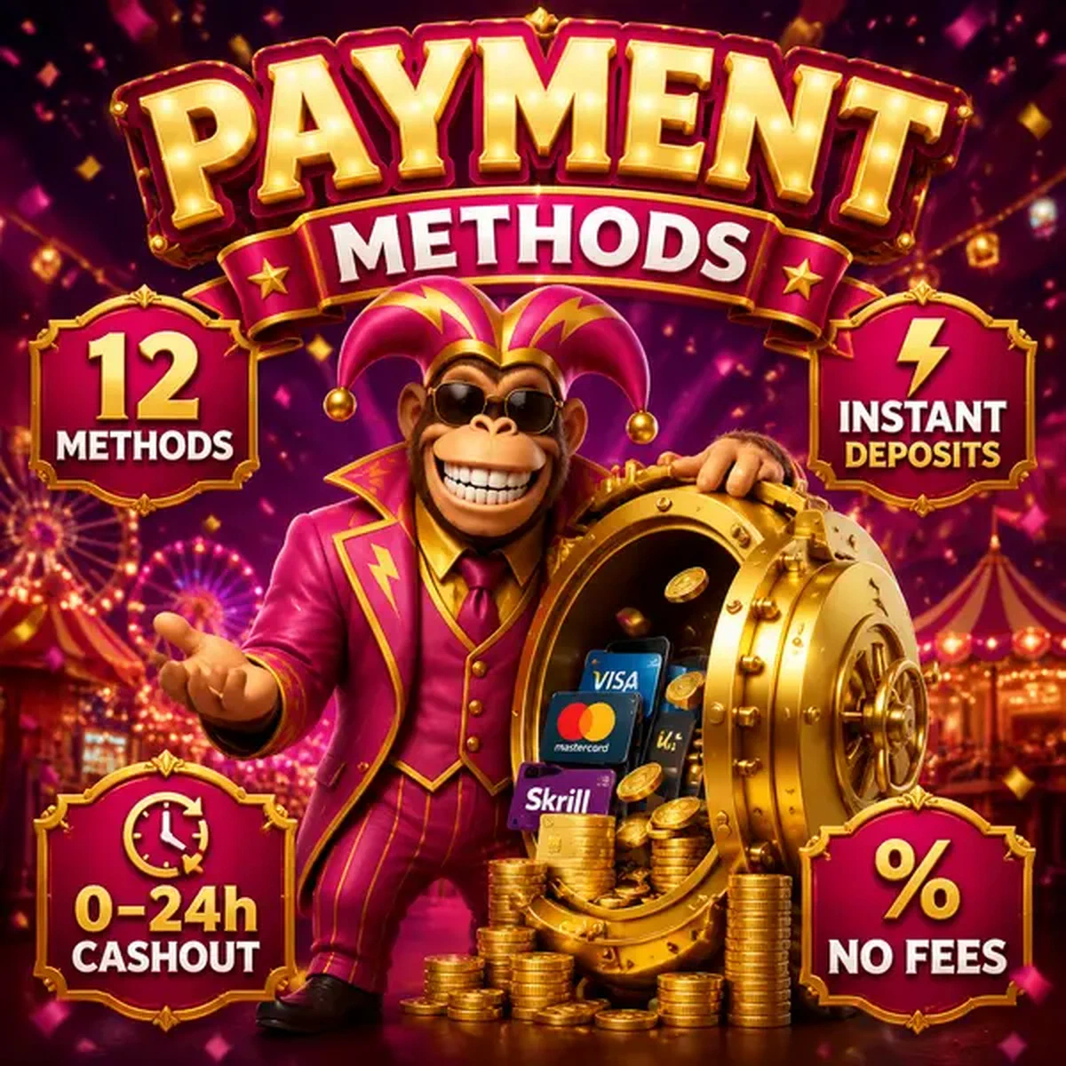 Bonus Kong mostra i metodi di pagamento con caveau dorato di opzioni di deposito sicure